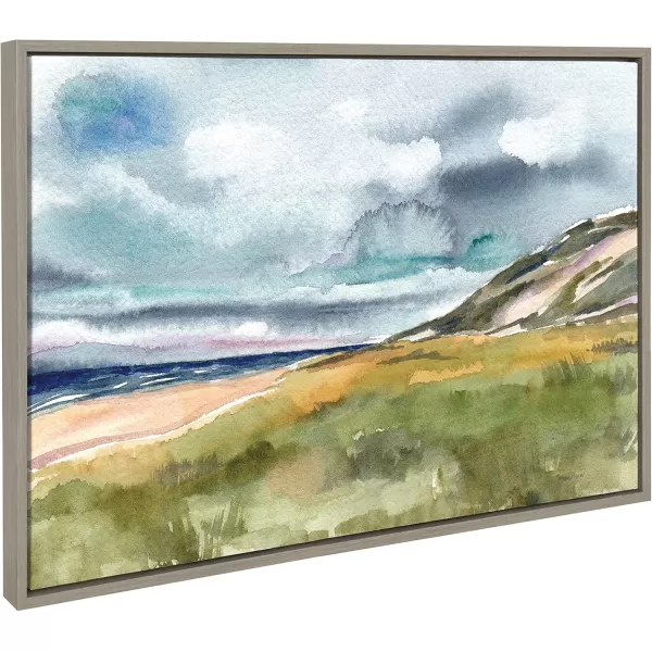Kate and Laurel Sylvie Seascape Framed Canvas Wall Art by Patricia Shaw 23x33 Gray Decorative Watercolor Landscape Art Print for Wall