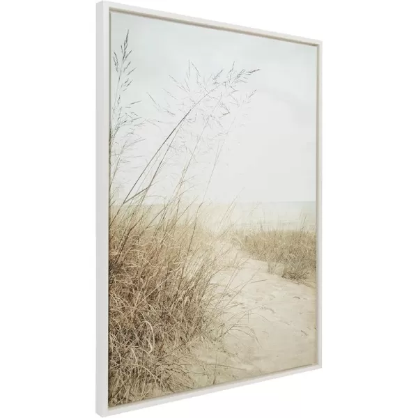 Kate and Laurel Sylvie Beach Grasses Framed Canvas Wall Art by Emiko and Mark Franzen of F2Images 28x38 Natural Ocean Beach Grass Sand Art for WallWhite