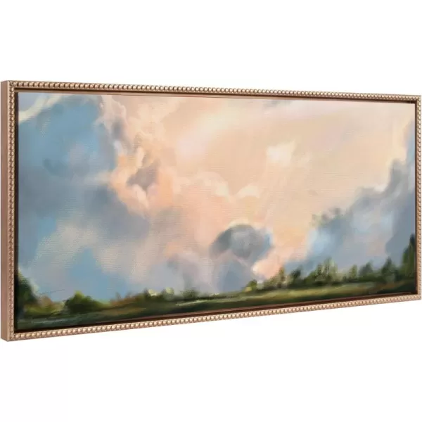 Kate and Laurel Sylvie Beaded Clouds Vintage Framed Canvas Wall Art by Mary Sparrow 18x40 Gold Modern Nature Landscape Art for WallGold