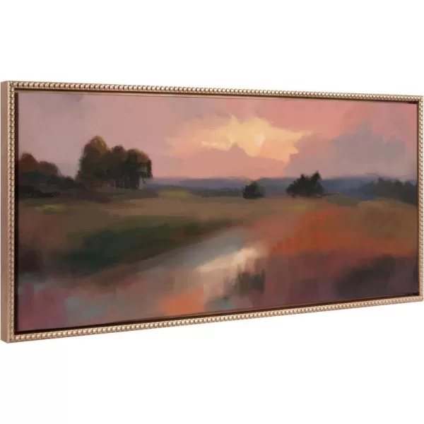 Kate and Laurel Sylvie Beaded Foothills in the Evening Vintage Framed Canvas Wall Art by Mary Sparrow 23x33 Gold Modern Abstract Landscape Art for WallGold