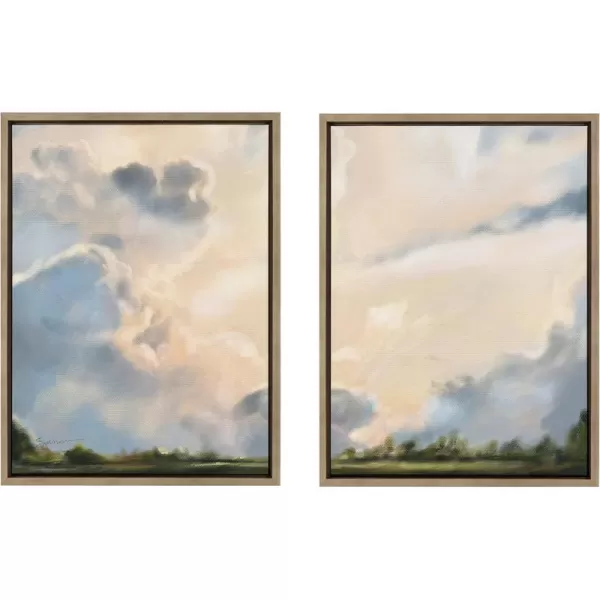 Kate and Laurel Sylvie Clouds Framed Canvas Wall Art by Mary Sparrow 18x40 Gold Modern Nature Skyline Art for WallGold