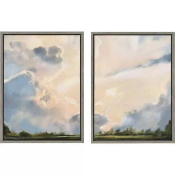 Kate and Laurel Sylvie Clouds Framed Canvas Wall Art by Mary Sparrow 18x40 Gold Modern Nature Skyline Art for WallGray