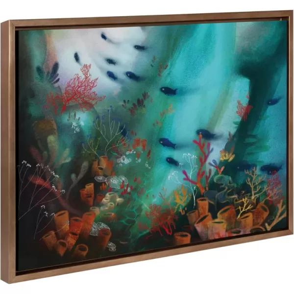 Kate and Laurel Sylvie Coral Cove Framed Canvas Wall Art by Faryn Hughes 18x24 Natural Modern Underwater Ocean Art for WallGold
