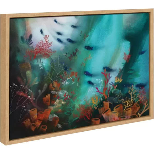 Kate and Laurel Sylvie Coral Cove Framed Canvas Wall Art by Faryn Hughes 18x24 Natural Modern Underwater Ocean Art for WallNatural