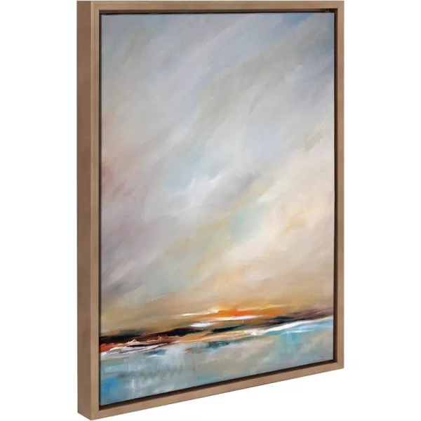Kate and Laurel Sylvie Days End Framed Canvas Wall Art by Mary Sparrow 18x24 Gold Ocean Beach Sunset Landscape Coastal Art for WallGold