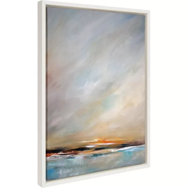 Kate and Laurel Sylvie Days End Framed Canvas Wall Art by Mary Sparrow 18x24 Gold Ocean Beach Sunset Landscape Coastal Art for WallWhite