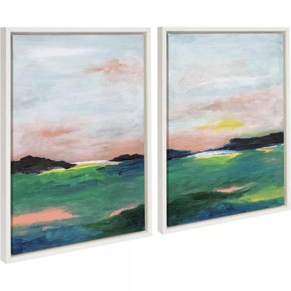 Kate and Laurel Sylvie Golden Peach Coast l and II Framed Canvas Wall Art Set by Nikita Jariwala 2 Piece Set 18x24 Gold Soft Abstract Prairie Landscape Art for Wall DecorWhite