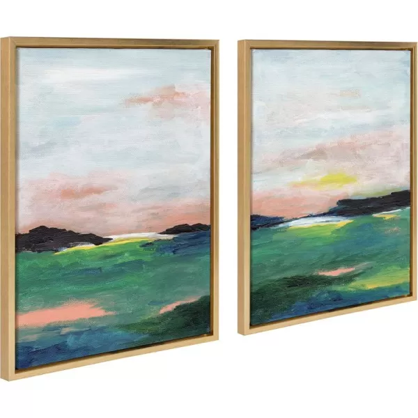 Kate and Laurel Sylvie Golden Peach Coast l and II Framed Canvas Wall Art Set by Nikita Jariwala 2 Piece Set 18x24 Gold Soft Abstract Prairie Landscape Art for Wall DecorGold