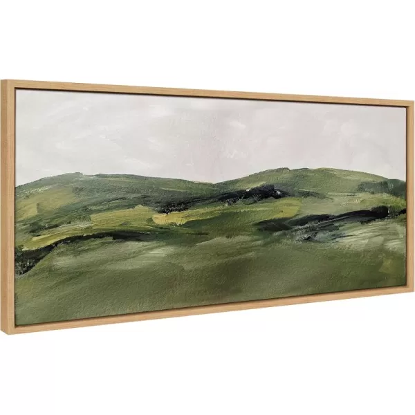 Kate and Laurel Sylvie Green Mountain Landscape Framed Canvas Wall Art by Amy Lighthall 28x38 Brown Modern Soft Watercolor Nature Landscape Art for Wall Home DecorNatural