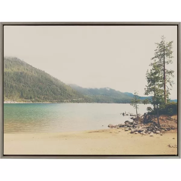Kate and Laurel Sylvie Lake Tahoe California Mountain Sand Harbor Framed Canvas Wall Art by Laura Evans 23x33 Gray Classic Muted Landscape Photograph Wall ArtGrey