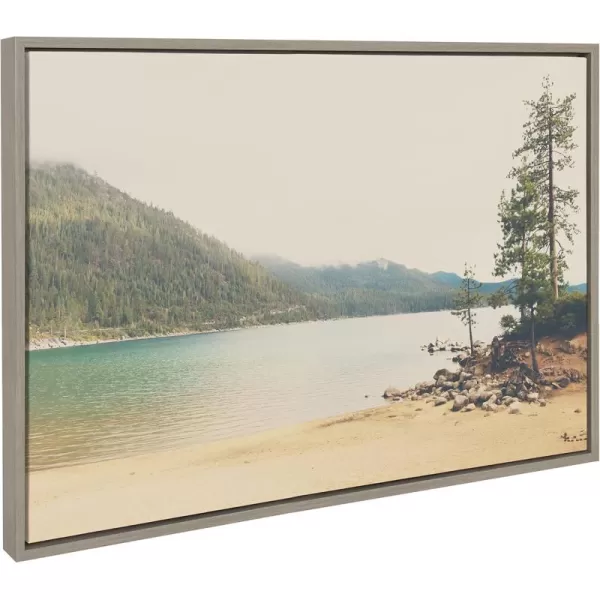 Kate and Laurel Sylvie Lake Tahoe California Mountain Sand Harbor Framed Canvas Wall Art by Laura Evans 23x33 Gray Classic Muted Landscape Photograph Wall ArtGray