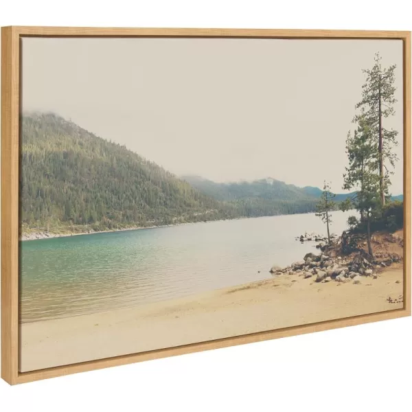 Kate and Laurel Sylvie Lake Tahoe California Mountain Sand Harbor Framed Canvas Wall Art by Laura Evans 23x33 Gray Classic Muted Landscape Photograph Wall ArtNatural