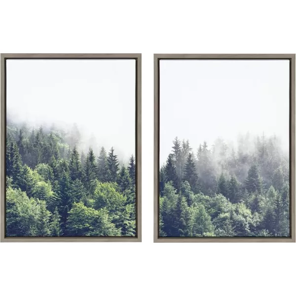 Kate and Laurel Sylvie Lush Green Forest on a Foggy Day Left and Right Framed Canvas Wall Art Set by The Creative Bunch Studio 2 Piece 23x33 Natural Nature Mountains Landscape Art Set for WallGray