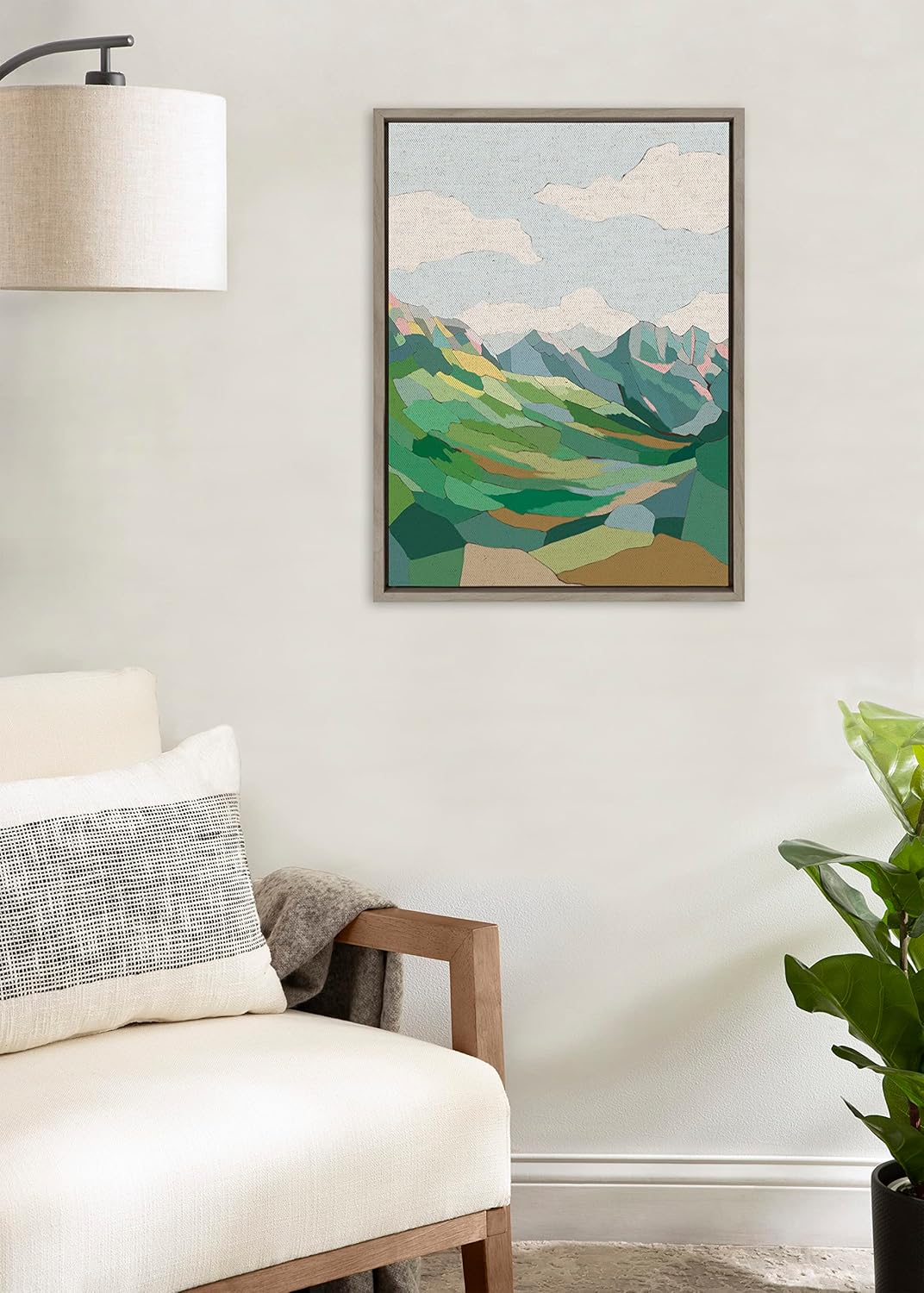 Kate and Laurel Sylvie Mythen Framed Canvas Wall Art by Nikita Jariwala 18x24 Natural Soft Colorful Nature Mountain Landscape Art for Wall Home DecorGray