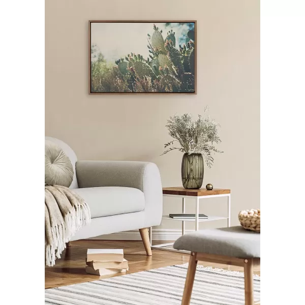 Kate and Laurel Sylvie A Desert Prickly Pear Framed Canvas Wall Art by Laura Evans 23x33 Natural Beautiful Southwest Wall DecorGold