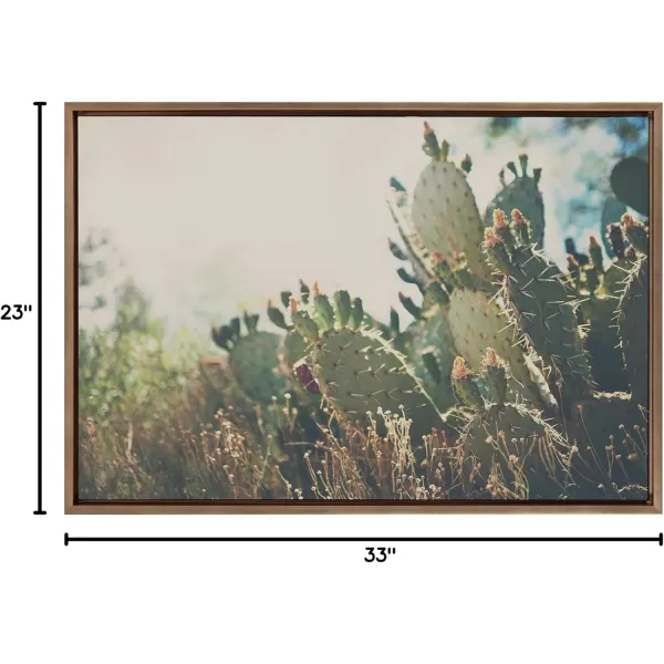 Kate and Laurel Sylvie A Desert Prickly Pear Framed Canvas Wall Art by Laura Evans 23x33 Natural Beautiful Southwest Wall DecorGold