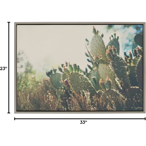 Kate and Laurel Sylvie A Desert Prickly Pear Framed Canvas Wall Art by Laura Evans 23x33 Natural Beautiful Southwest Wall DecorGray