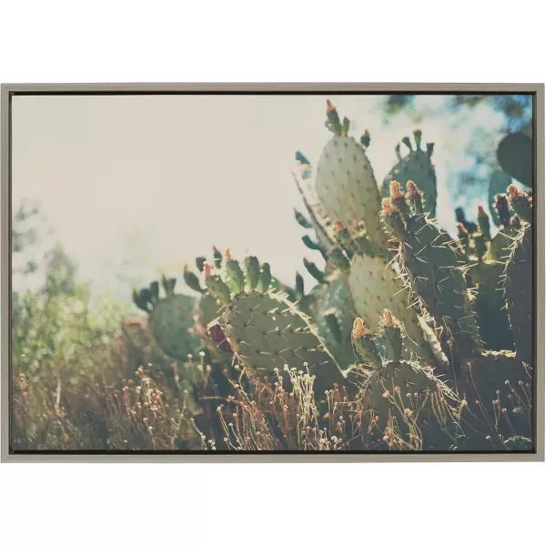 Kate and Laurel Sylvie A Desert Prickly Pear Framed Canvas Wall Art by Laura Evans 23x33 Natural Beautiful Southwest Wall DecorGray