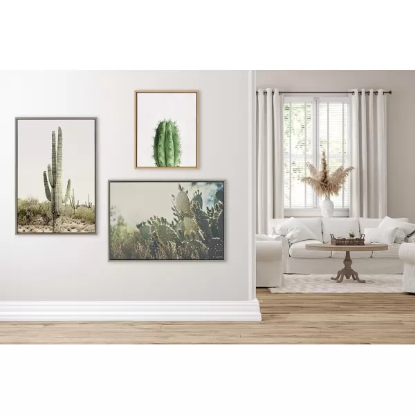 Kate and Laurel Sylvie A Desert Prickly Pear Framed Canvas Wall Art by Laura Evans 23x33 Natural Beautiful Southwest Wall DecorGray