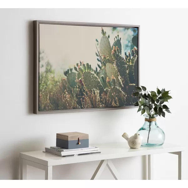 Kate and Laurel Sylvie A Desert Prickly Pear Framed Canvas Wall Art by Laura Evans 23x33 Natural Beautiful Southwest Wall DecorGray