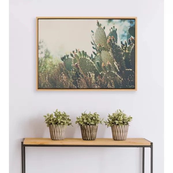 Kate and Laurel Sylvie A Desert Prickly Pear Framed Canvas Wall Art by Laura Evans 23x33 Natural Beautiful Southwest Wall DecorNatural