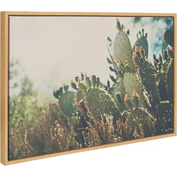 Kate and Laurel Sylvie A Desert Prickly Pear Framed Canvas Wall Art by Laura Evans 23x33 Natural Beautiful Southwest Wall DecorNatural
