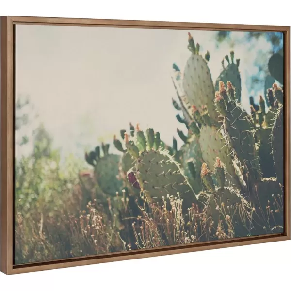Kate and Laurel Sylvie A Desert Prickly Pear Framed Canvas Wall Art by Laura Evans 23x33 Natural Beautiful Southwest Wall DecorGold