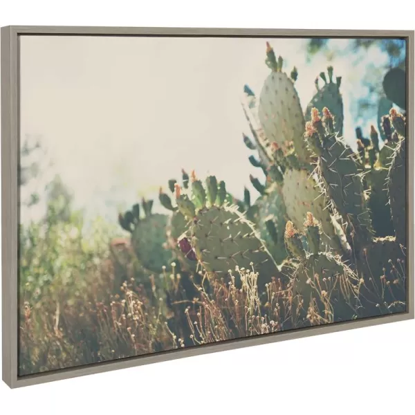 Kate and Laurel Sylvie A Desert Prickly Pear Framed Canvas Wall Art by Laura Evans 23x33 Natural Beautiful Southwest Wall DecorGray