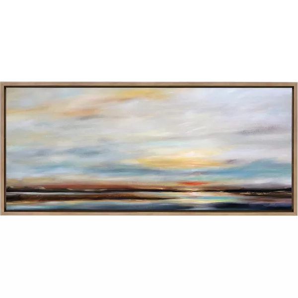 Kate and Laurel Sylvie Carolina Sunset Framed Canvas Wall Art by Mary Sparrow 18x40 White Modern Nature Skyline Art for WallGold