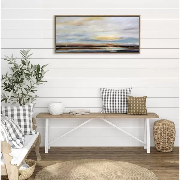 Kate and Laurel Sylvie Carolina Sunset Framed Canvas Wall Art by Mary Sparrow 18x40 White Modern Nature Skyline Art for WallGold