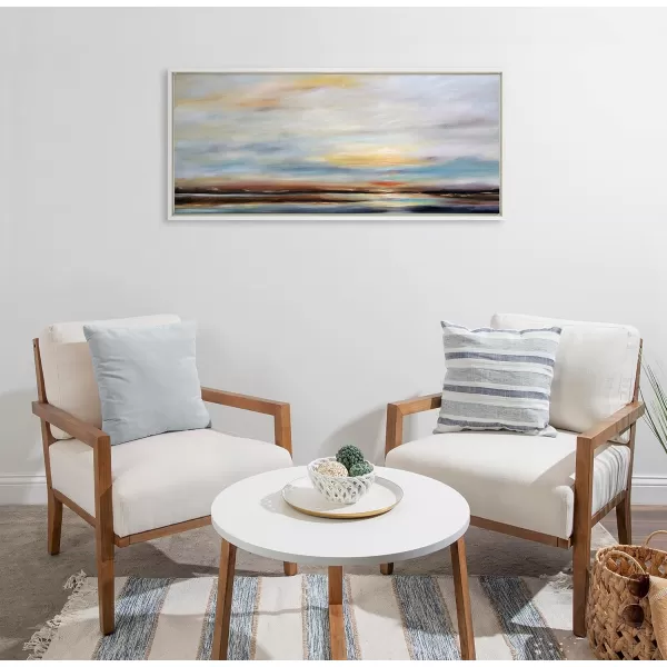 Kate and Laurel Sylvie Carolina Sunset Framed Canvas Wall Art by Mary Sparrow 18x40 White Modern Nature Skyline Art for WallWhite