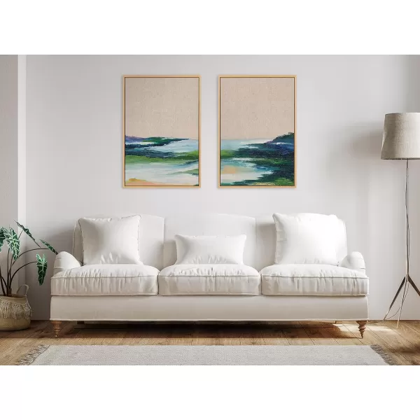Kate and Laurel Sylvie Lake Huron I and II Neutral Linen Framed Canvas Wall Art Set by Nikita Jariwala 2 Piece 18x24 Natural Abstract Nature Landscape Art Set for WallNatural