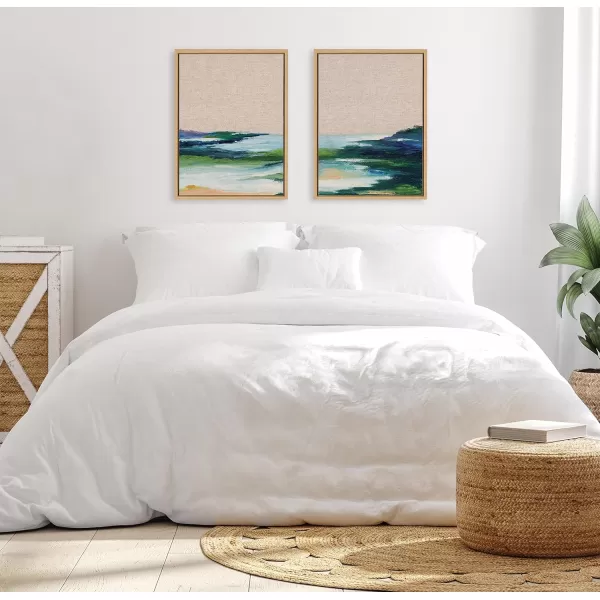Kate and Laurel Sylvie Lake Huron I and II Neutral Linen Framed Canvas Wall Art Set by Nikita Jariwala 2 Piece 18x24 Natural Abstract Nature Landscape Art Set for WallNatural