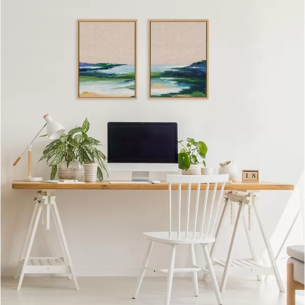 Kate and Laurel Sylvie Lake Huron I and II Neutral Linen Framed Canvas Wall Art Set by Nikita Jariwala 2 Piece 18x24 Natural Abstract Nature Landscape Art Set for WallNatural