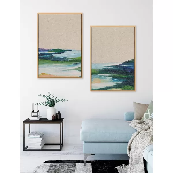 Kate and Laurel Sylvie Lake Huron I and II Neutral Linen Framed Canvas Wall Art Set by Nikita Jariwala 2 Piece 18x24 Natural Abstract Nature Landscape Art Set for WallNatural