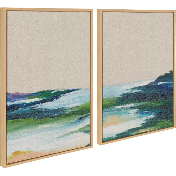 Kate and Laurel Sylvie Lake Huron I and II Neutral Linen Framed Canvas Wall Art Set by Nikita Jariwala 2 Piece 18x24 Natural Abstract Nature Landscape Art Set for WallNatural