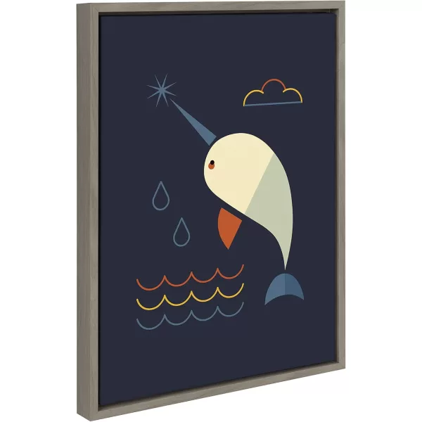 Kate and Laurel Sylvie Narwhal Modern Framed Canvas Wall Art by Amber Leaders Designs 18x24 Gray Minimalist Animal Art Decor