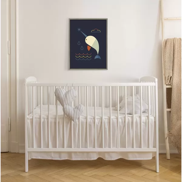 Kate and Laurel Sylvie Narwhal Modern Framed Canvas Wall Art by Amber Leaders Designs 18x24 Gray Minimalist Animal Art Decor