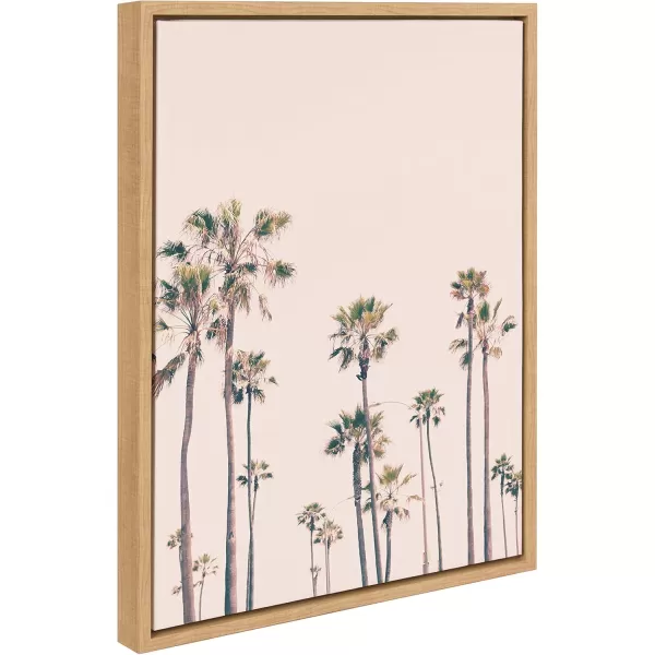Kate and Laurel Sylvie Pink Palm Tree Paradise Framed Canvas Wall Art by Caroline Mint 18x24 Natural Pastel Tropical Art for Wall