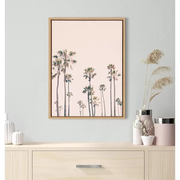 Kate and Laurel Sylvie Pink Palm Tree Paradise Framed Canvas Wall Art by Caroline Mint 18x24 Natural Pastel Tropical Art for Wall