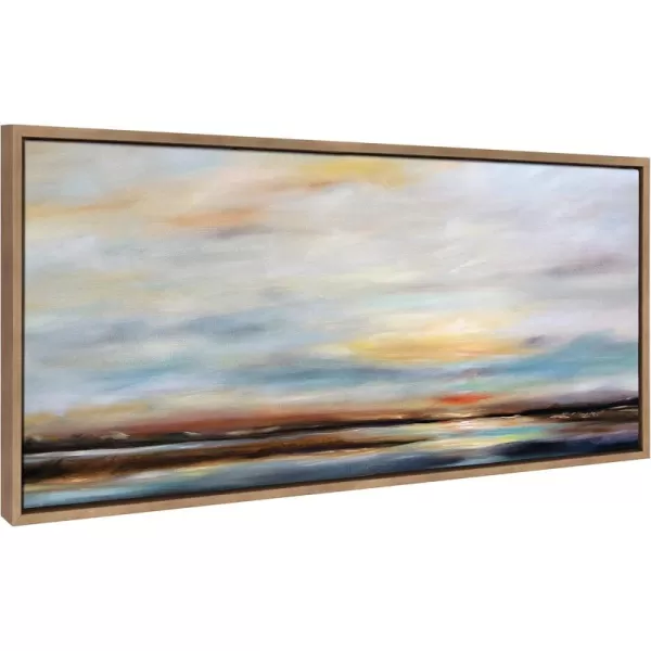 Kate and Laurel Sylvie Carolina Sunset Framed Canvas Wall Art by Mary Sparrow 18x40 White Modern Nature Skyline Art for WallGold