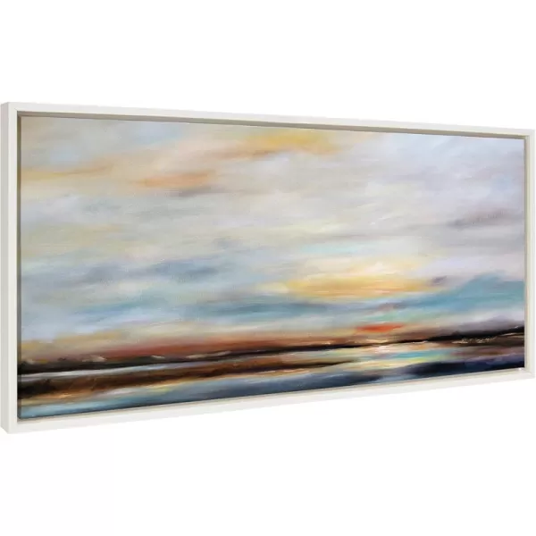 Kate and Laurel Sylvie Carolina Sunset Framed Canvas Wall Art by Mary Sparrow 18x40 White Modern Nature Skyline Art for WallWhite