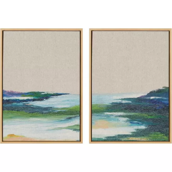 Kate and Laurel Sylvie Lake Huron I and II Neutral Linen Framed Canvas Wall Art Set by Nikita Jariwala 2 Piece 18x24 Natural Abstract Nature Landscape Art Set for WallNatural