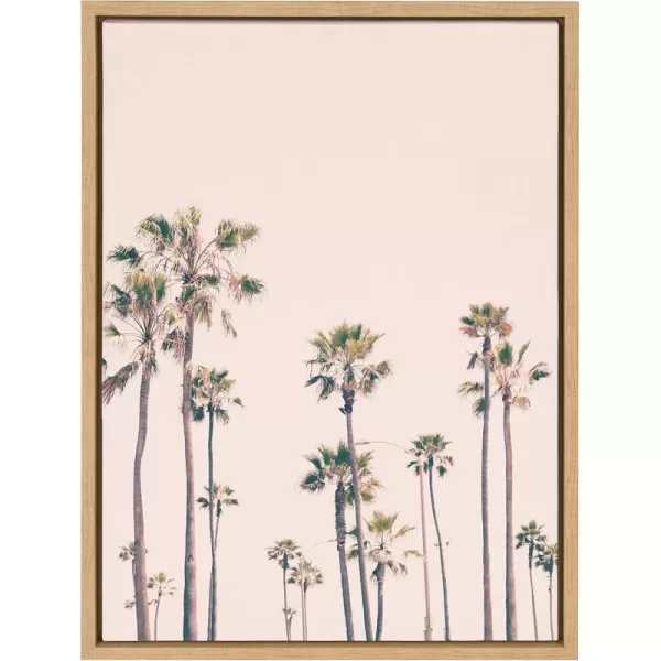 Kate and Laurel Sylvie Pink Palm Tree Paradise Framed Canvas Wall Art by Caroline Mint 18x24 Natural Pastel Tropical Art for Wall