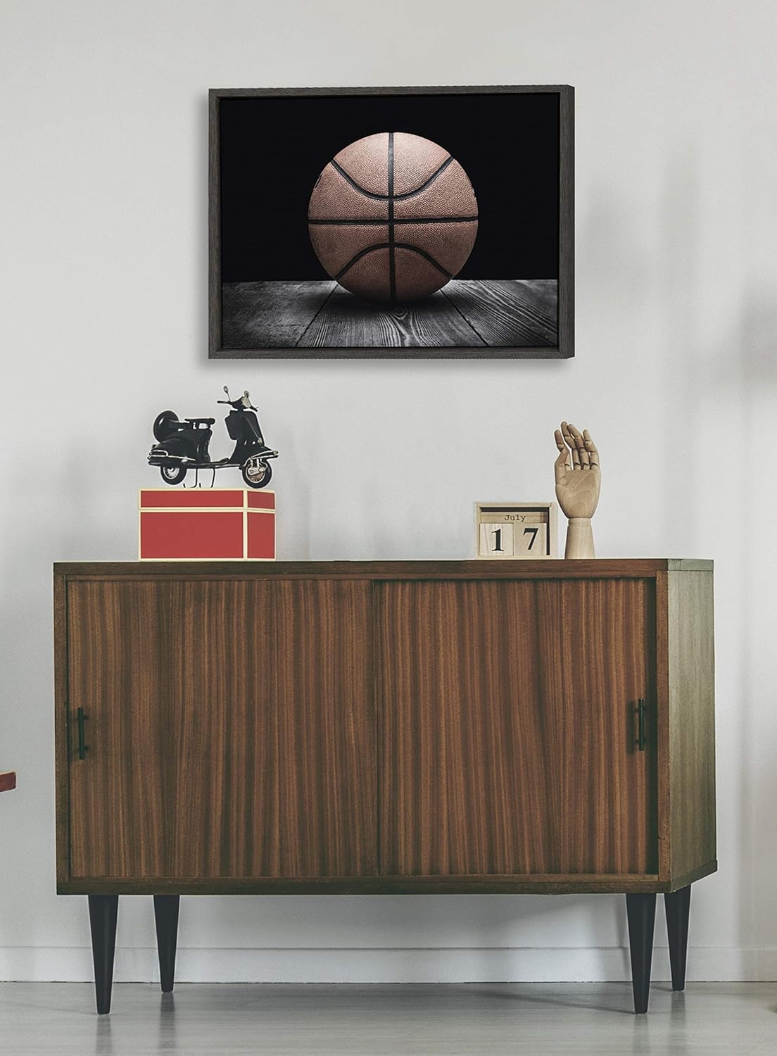 DesignOvation Kate and Laurel Sylvie Vintage Basketball Framed Canvas Wall Art by Shawn St Peter 18x24 Gray Traditional SportsThemed Home Decor