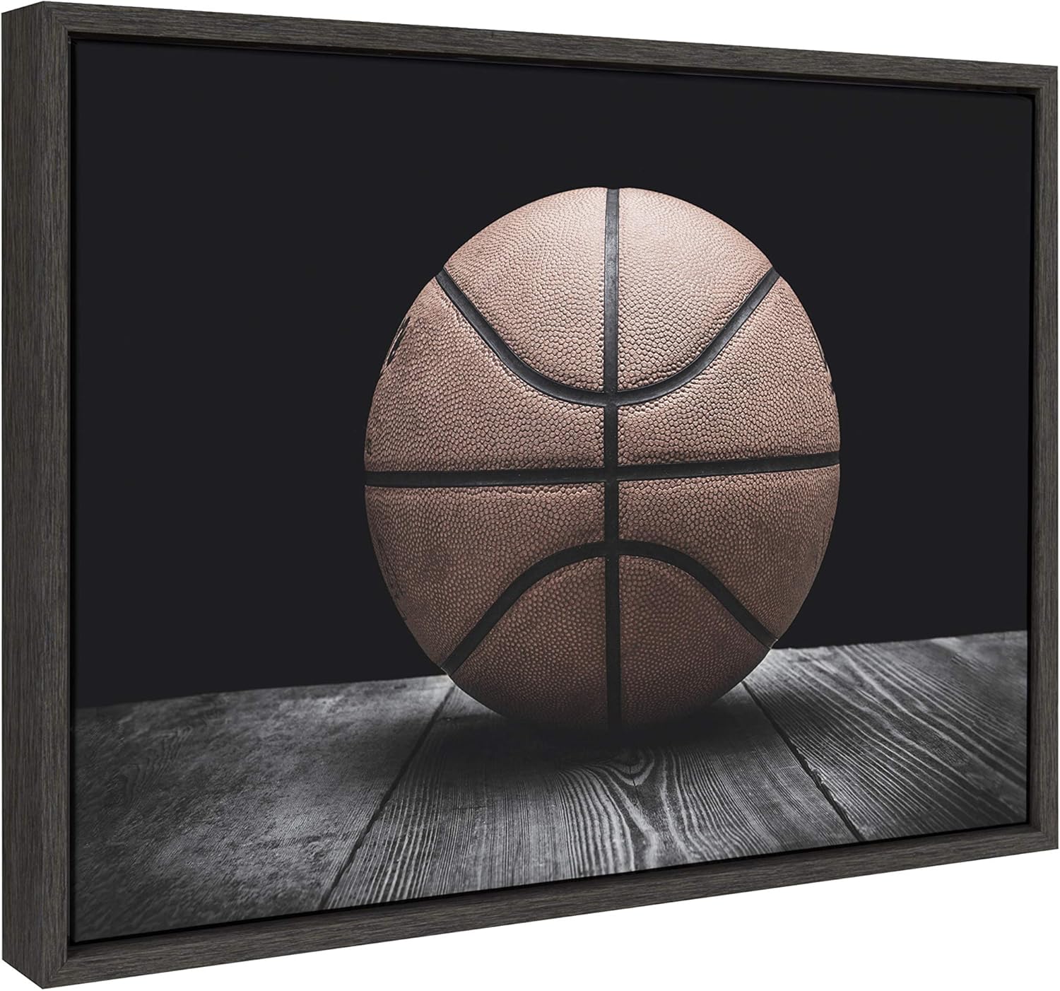 DesignOvation Kate and Laurel Sylvie Vintage Basketball Framed Canvas Wall Art by Shawn St Peter 18x24 Gray Traditional SportsThemed Home Decor