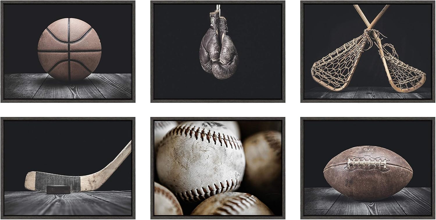 DesignOvation Kate and Laurel Sylvie Vintage Basketball Framed Canvas Wall Art by Shawn St Peter 18x24 Gray Traditional SportsThemed Home Decor