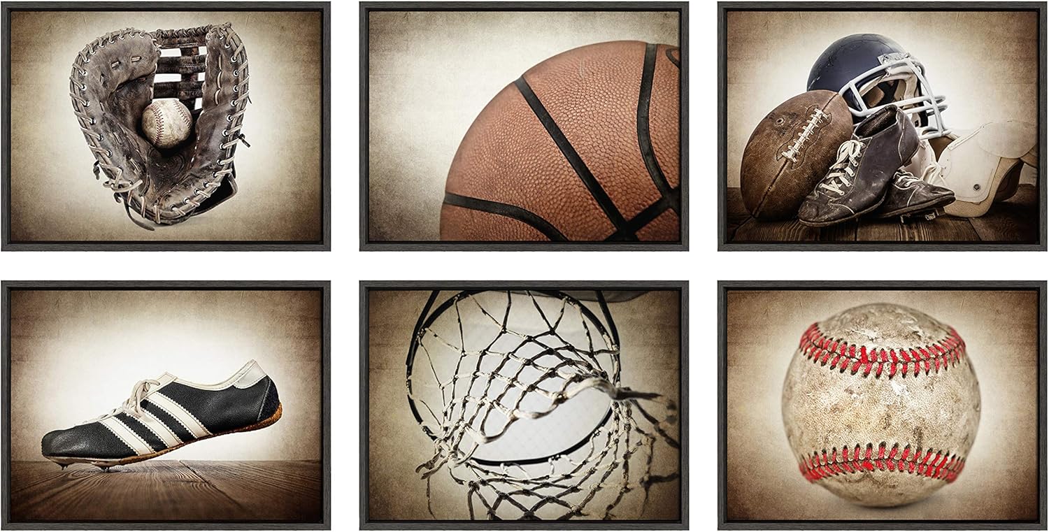 DesignOvation Sylvie Vintage Basketball Quarter Sport Print Framed Canvas Wall Art by Shawn St Peter 18x24 Dark Grey Traditional Classic Wall Decor