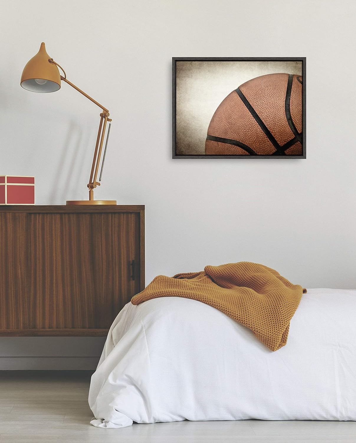 DesignOvation Sylvie Vintage Basketball Quarter Sport Print Framed Canvas Wall Art by Shawn St Peter 18x24 Dark Grey Traditional Classic Wall Decor