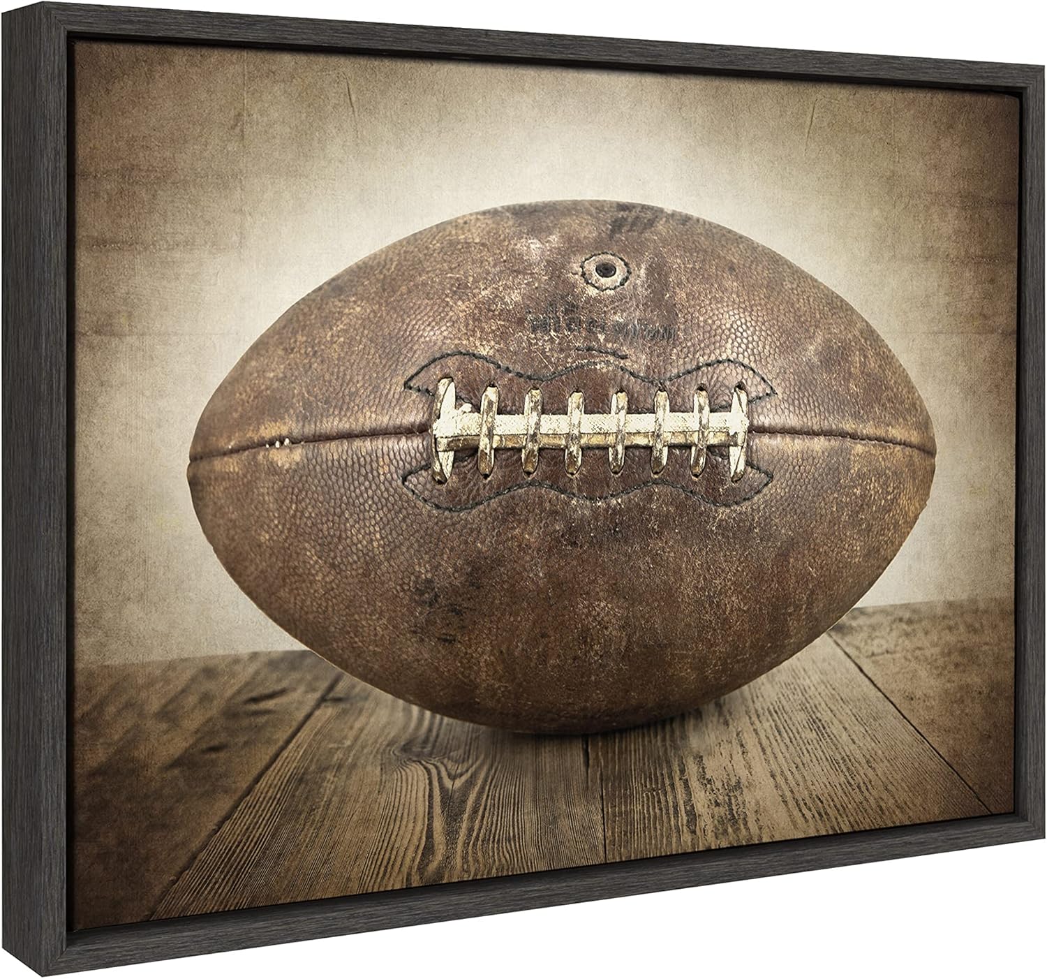 DesignOvation Sylvie Vintage Football Framed Canvas Wall Art by Shawn St Peter 18x24 Gray Traditional SportsThemed Home Decor
